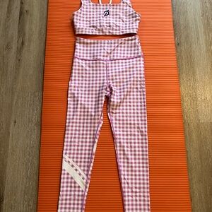 Peloton Pink and White Checkered Leggings and bra set